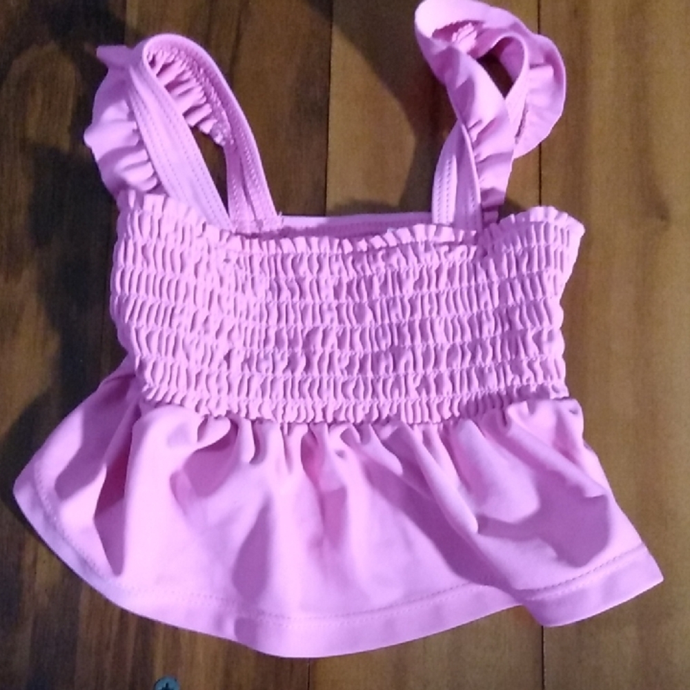 Carter's 12 Months Baby Girls Pink Smocked Tankini Swimsuit Top Ruffle Straps